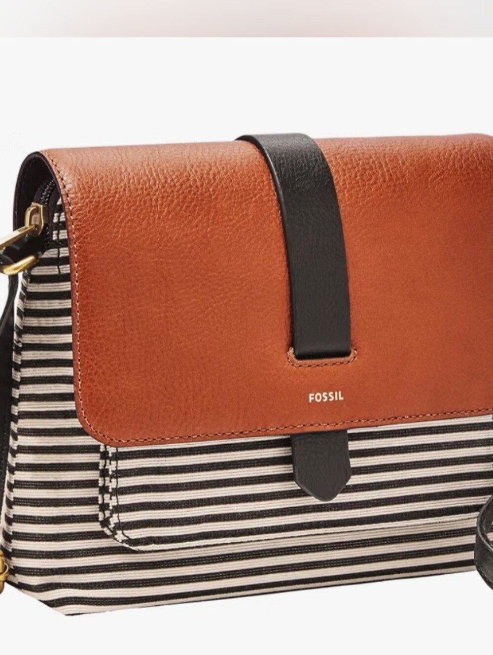 NWOT Fossil Kinley Crossbody Bag Black Stripe And Leather